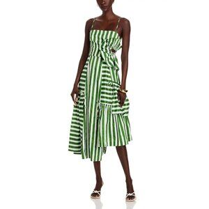 FARM Rio Tropical Flight Stripes Midi Dress, Green/White, NWT 🇧🇷